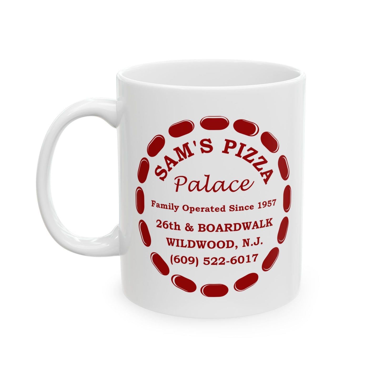 Sam's Pizza Palace Ceramic Mug, (11oz, 15oz) (Modern Logo)