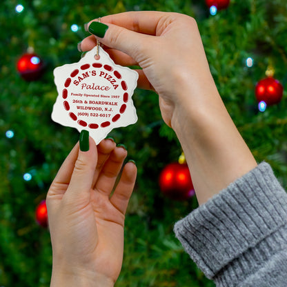 Sam's Pizza Palace Snowflake Ceramic Ornament, 1-Pack (Modern Logo)