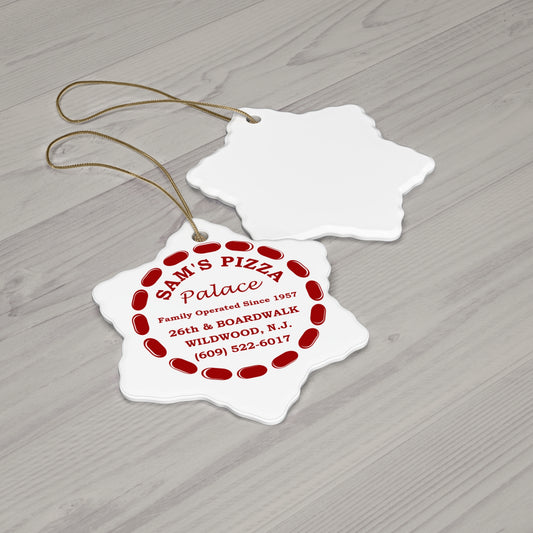 Sam's Pizza Palace Snowflake Ceramic Ornament, 1-Pack (Modern Logo)