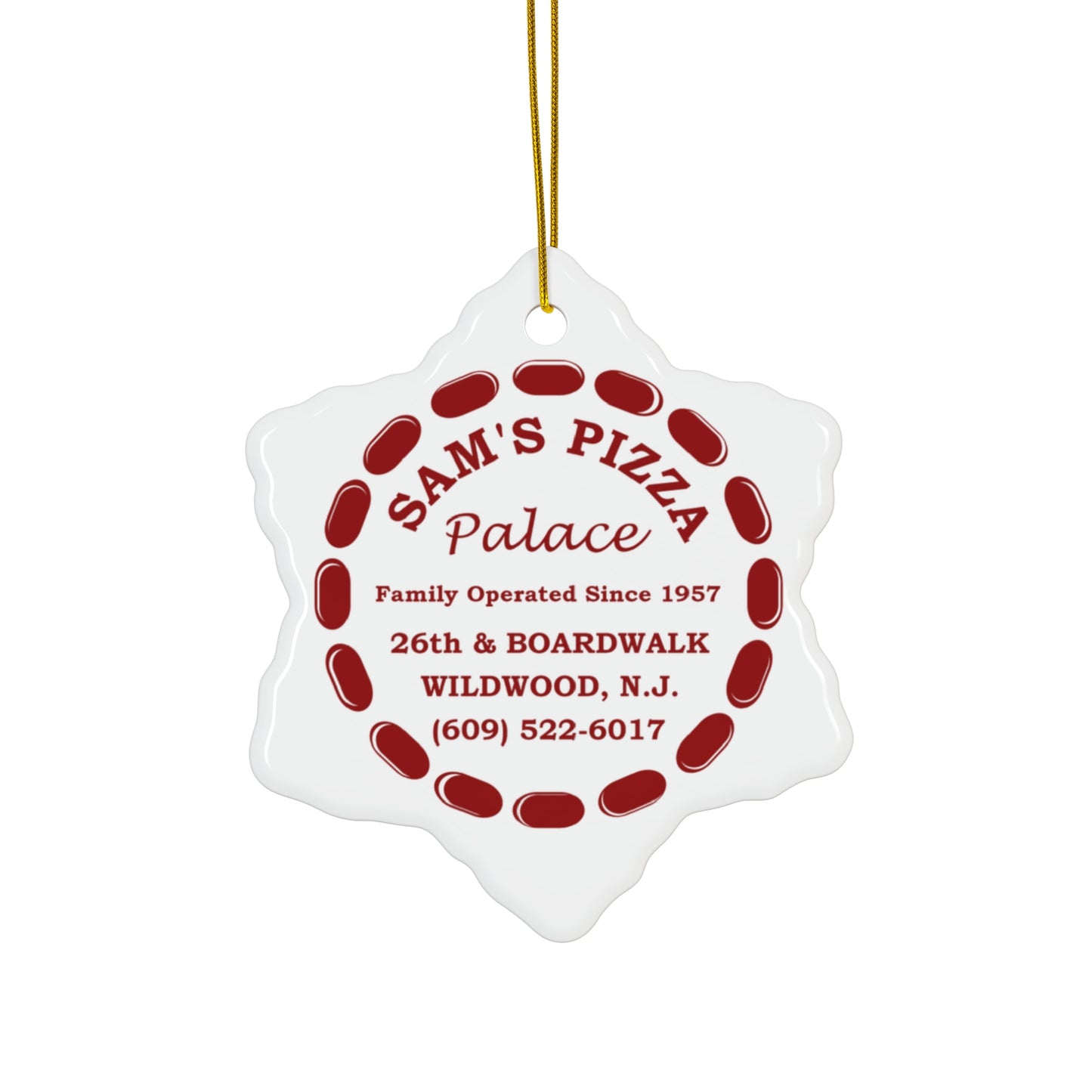 Sam's Pizza Palace Snowflake Ceramic Ornament, 1-Pack (Modern Logo)